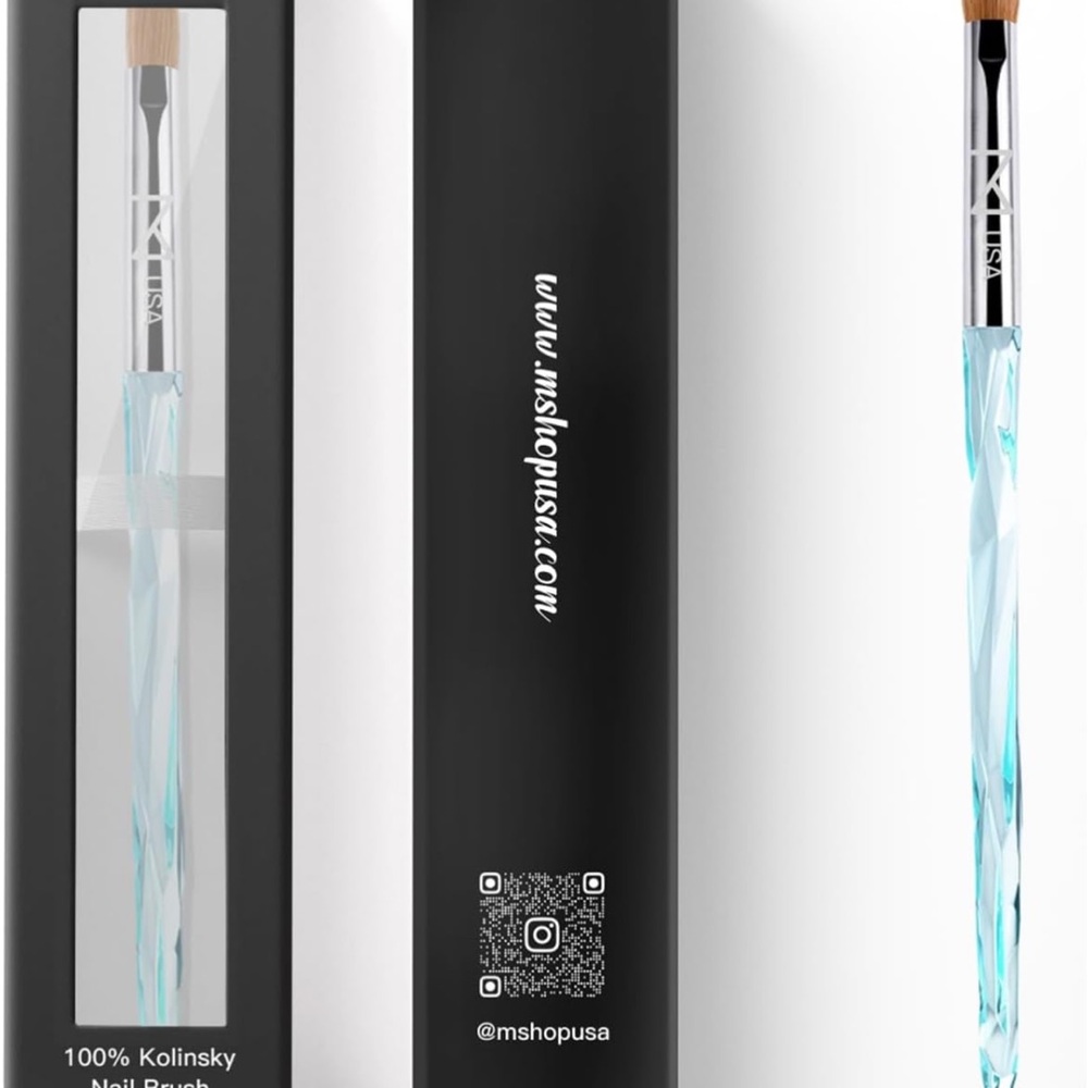Size 10 Kolinsky Acrylic Nail Brush – Crystal Blue Handle 💅